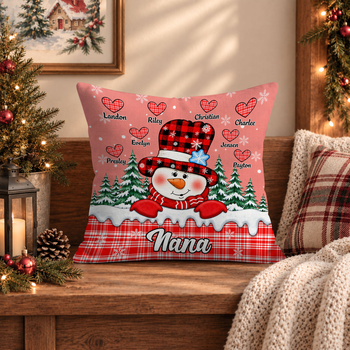 Personalized Christmas Pillow - Snowman Grandma Throw Pillow - Christmas Gift for Grandma, Mom