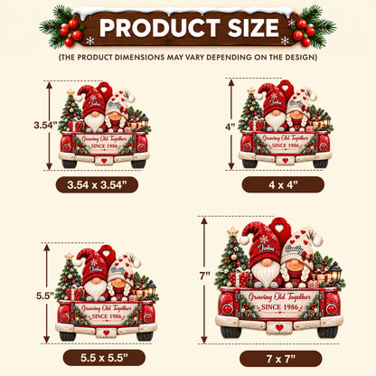 Personalized Custom Shape Wooden Ornament - Gnome Couple Growing Old Together - Christmas Gift for Couples