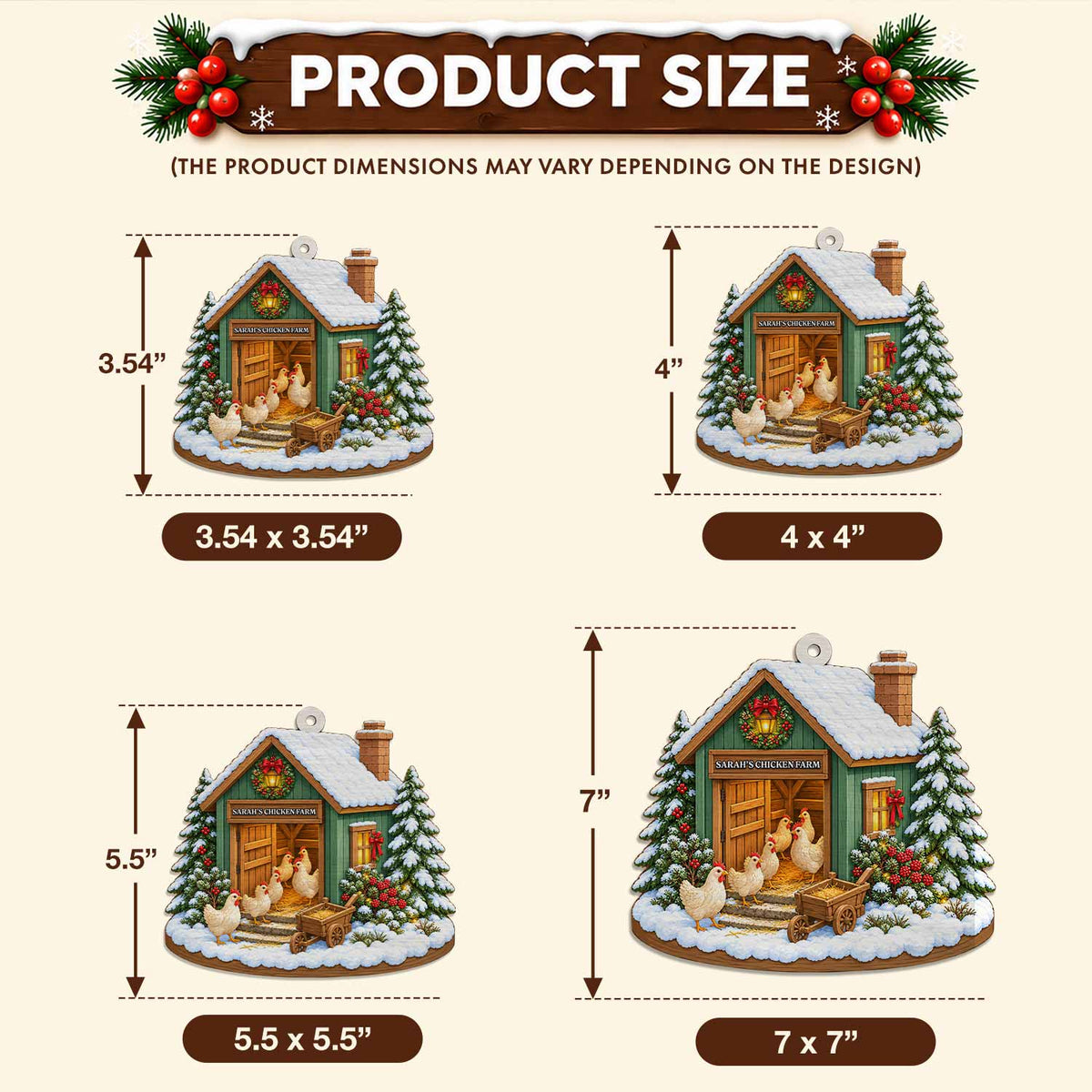 Personalized Custom Shape Wood Ornament - Custom Kid Name Chicken Farm Ornament - Farmhouse Holiday Keepsake