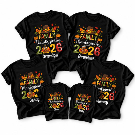 Personalized Thanksgiving Family Shirts - Custom Turkey Matching Shirt - Thanksgiving 2026 Outfit