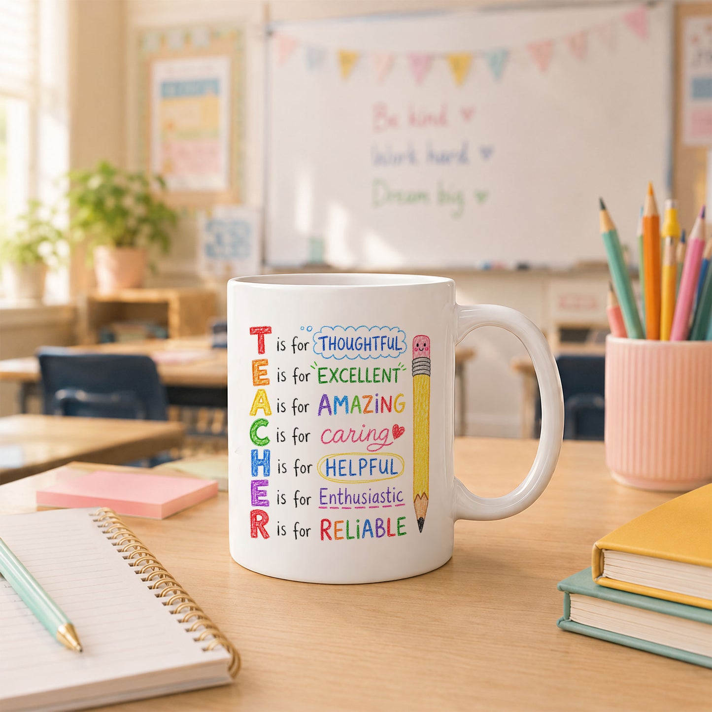 Crayon Teacher Mug - Custom Name Teacher Mug- Personalized Gift for Teachers