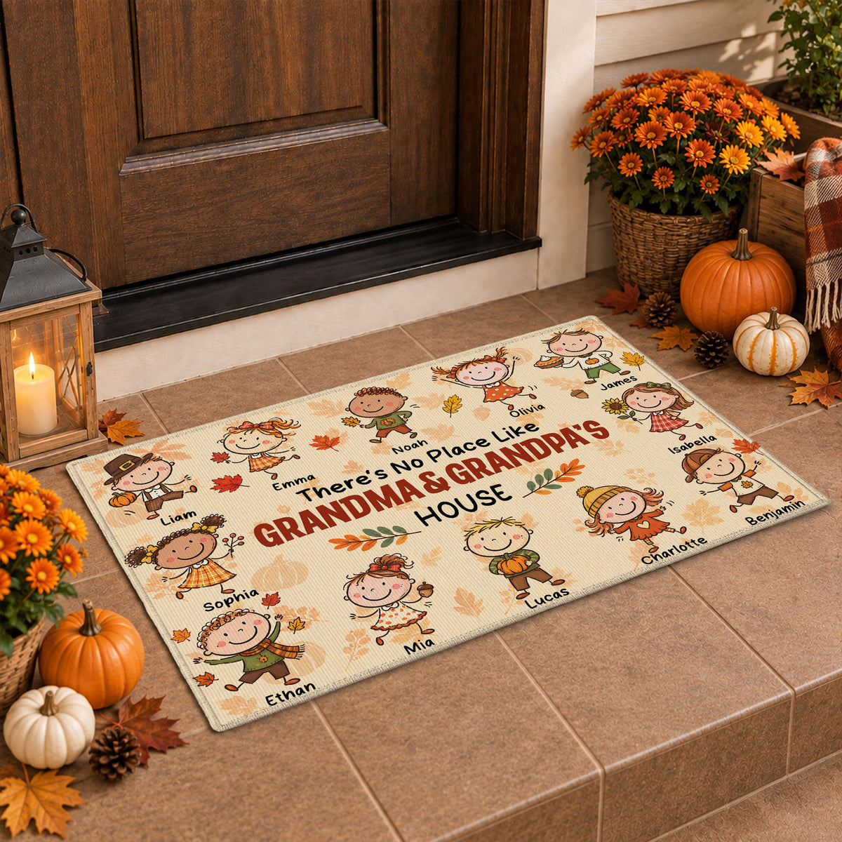 Personalized Thanksgiving Doormat - Grandma & Grandpa's House Mat - Thanksgiving Gift for Grandparents