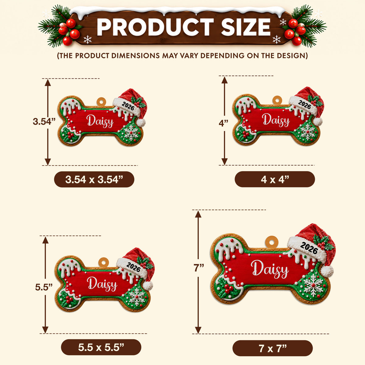 Personalized Custom Shape Wood Ornament - Dog Bone Gingerbread Christmas Ornament - Gift for Dog Lovers