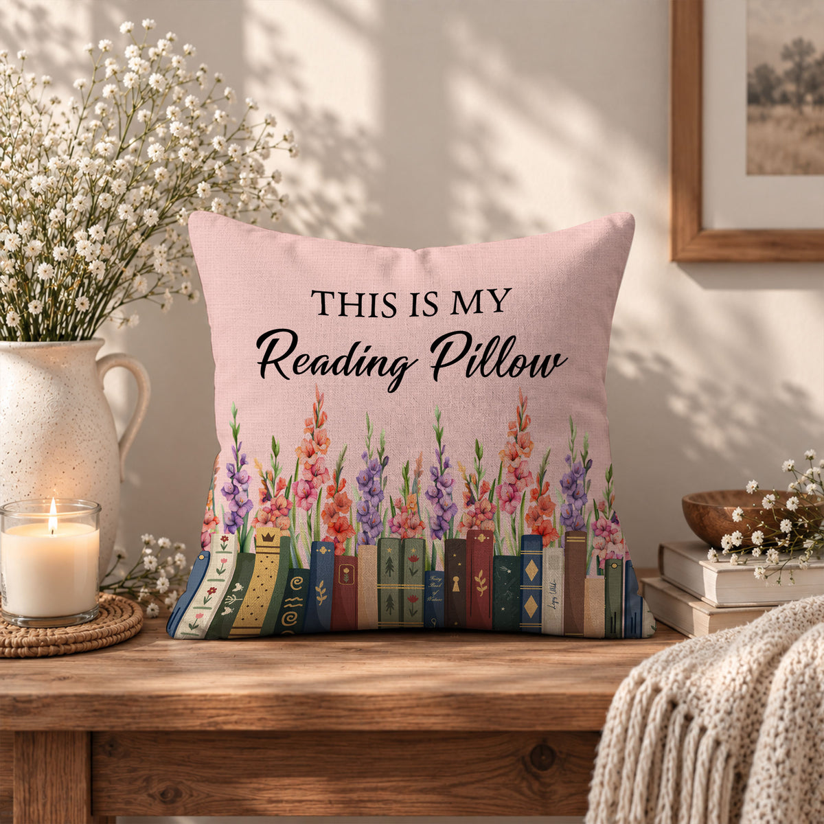 Personalized Birth Month Flower Pillow - This Is My Reading Pillow - Gift for Book Lovers