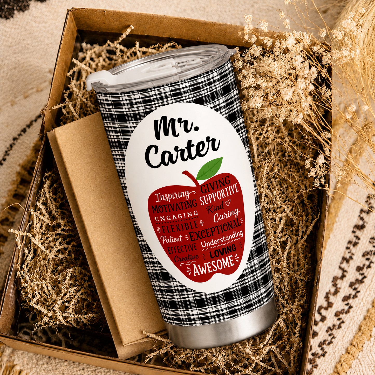 Retro Teacher Inspirational Word Art Tumbler - Custom Teacher Name Travel Mug - Motivational Gift for Teachers