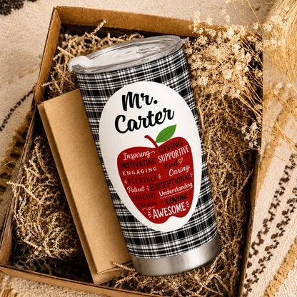 Retro Teacher Inspirational Word Art Tumbler - Custom Teacher Name Travel Mug - Motivational Gift for Teachers