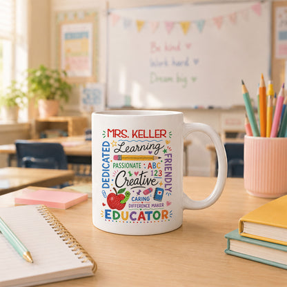 Crayon Teacher Word Art Mug - Personalized Teacher Name Coffee Mug - Teacher Appreciation Gift
