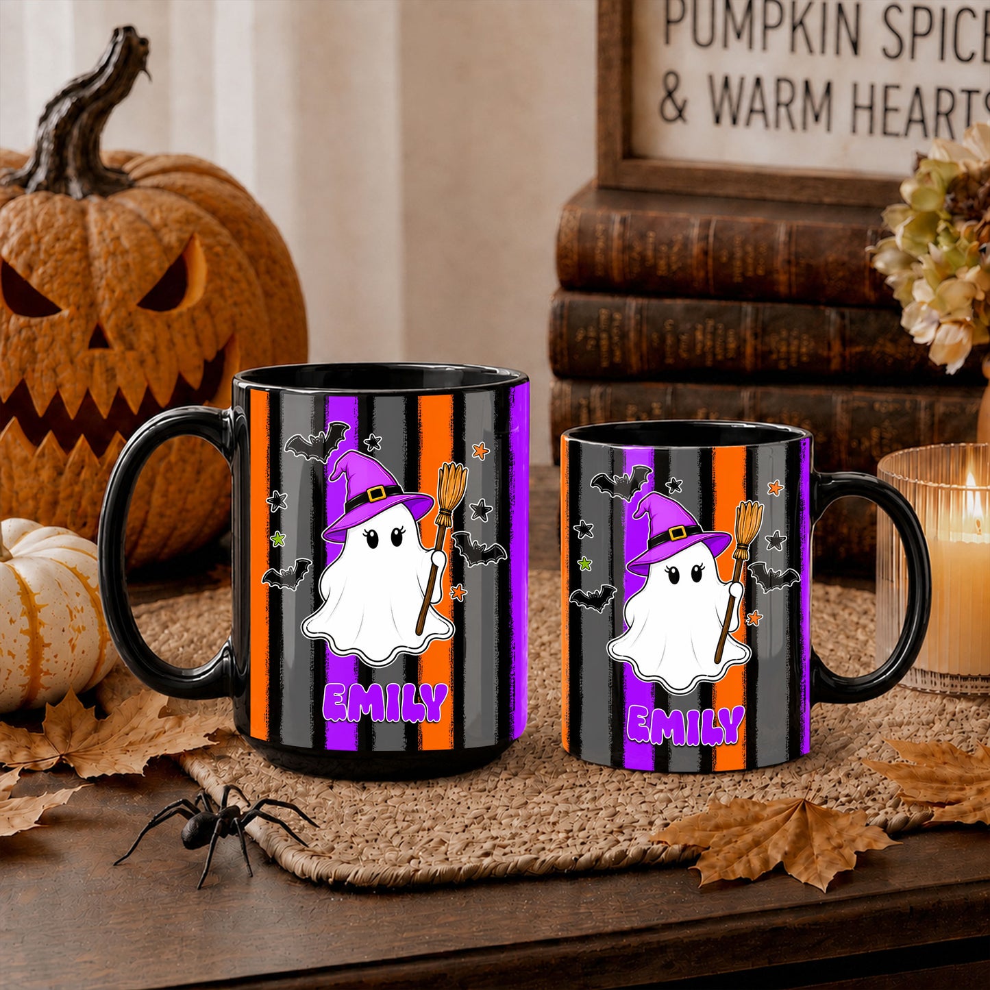 Personalized Halloween Family Mug Set - Custom Name Ghost Coffee Mug - Matching Halloween Mugs for Family, Cute Spooky Gift