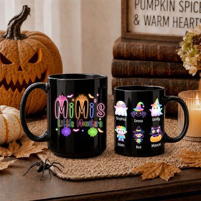 Personalized Halloween Black Mug - Mimi's Little Monsters Neon Mug - Halloween Gift for Grandma & Mom