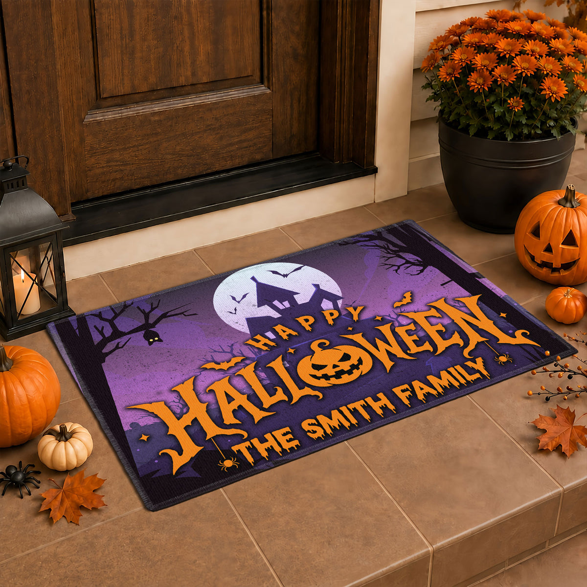 Personalized Halloween Family Name Door Mat - Spooky Porch Decor, Halloween Housewarming Gift