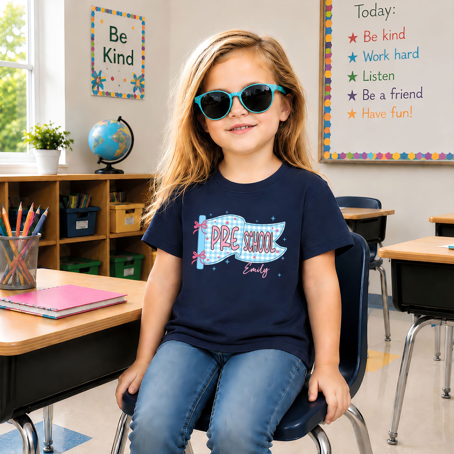 Personalized Pastel Pennant Shirt - Custom Grade & Name Kids T-Shirt - Back to School Tee for Girls