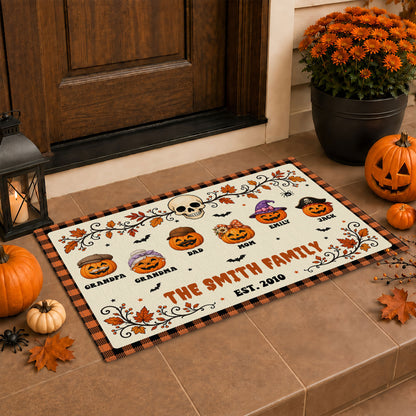 Personalized Halloween Doormat for Family - Custom Name Pumpkin Family Door Mat - Spooky Season Family Gift
