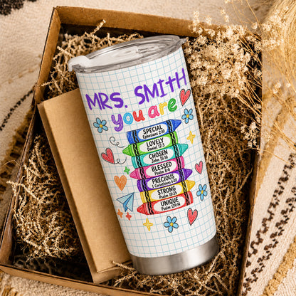Crayon Bible Verse Teacher Tumber - Personalized Teacher To Go Cup - Christian Teacher Gift