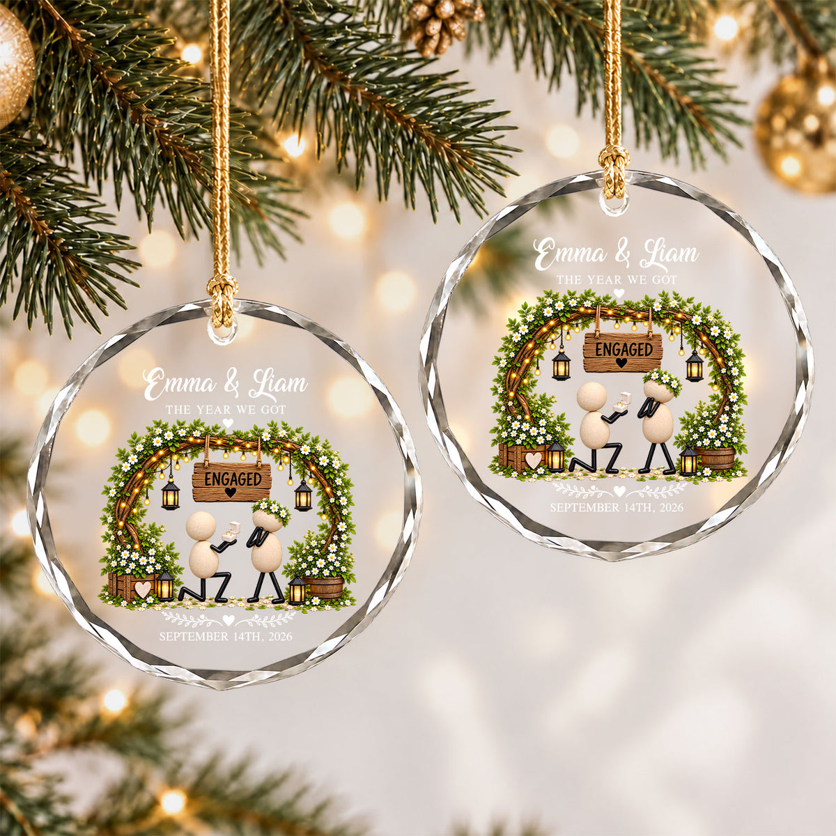 Personalized Gift Engagement Glass Ornament, Custom Couple Names Christmas, Engaged 2026 Christmas Gift For Couple