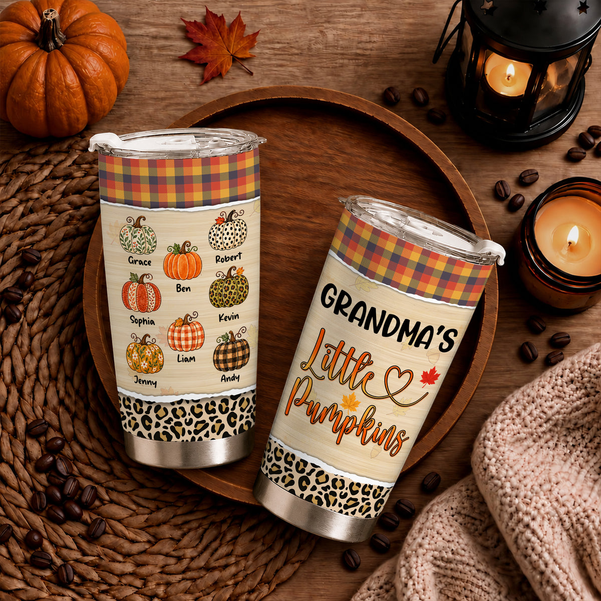 Personalized Thanksgiving Tumbler - Grandma's Little Pumpkins - Fall Gift for Grandma, Mom