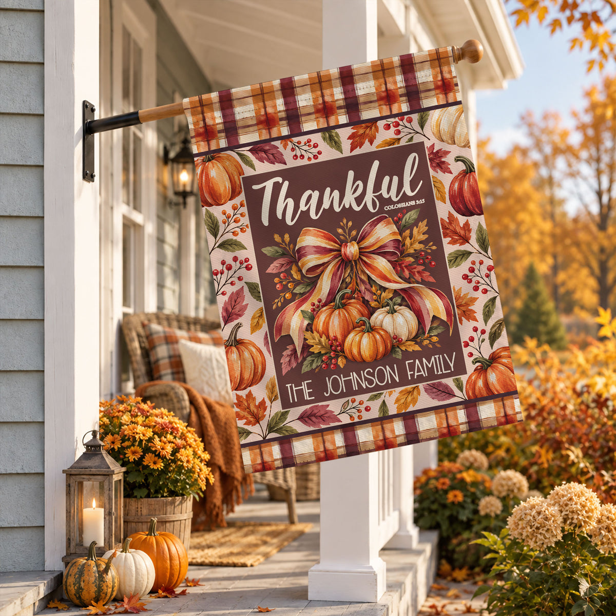 Personalized Thanksgiving Garden Flag - Custom Family Name Christian Flag - Thanksgiving Decor Gift