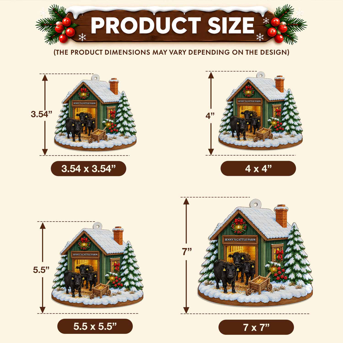 Personalized Custom Shape Wood Ornament - Custom Kid Name Cattle Farm Ornament - Farmhouse Holiday Keepsake