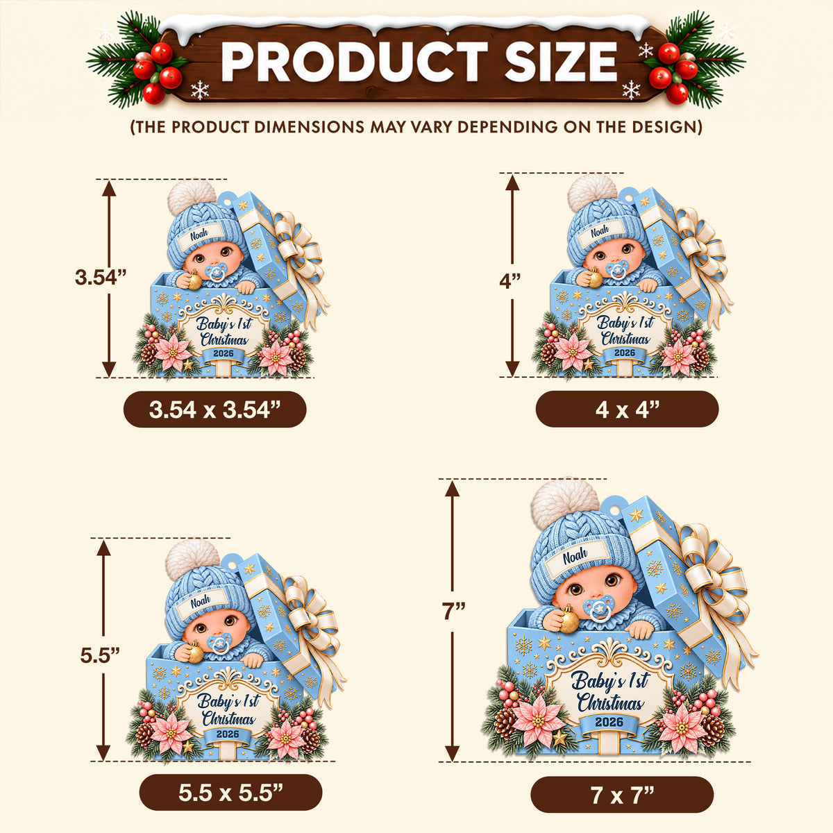 Personalized Custom Shape Wood Ornament - Baby's First Christmas 2026 - Christmas Keepsake Gift