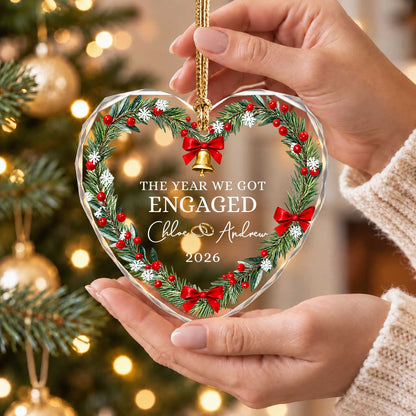 Personalized Gift Engagement Glass Ornament, Custom Couple Names Christmas, Engaged 2026 Christmas Gift For Couple