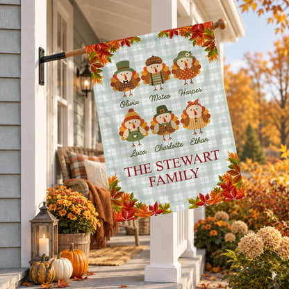 Personalized Thanksgiving Garden Flag - Custom Family Name Turkey Flag - Thanksgiving Outdoor Decor