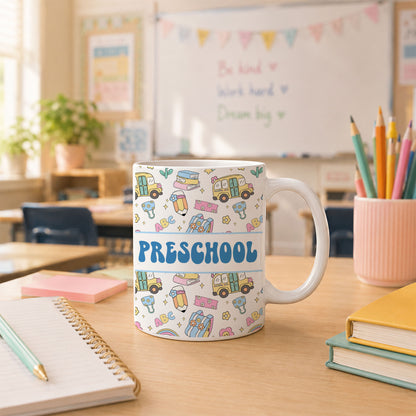 Colorful Groovy Pattern Teacher Mug - Custom Teacher Name & Grade Coffee Cup - Back To School Gift for Teachers