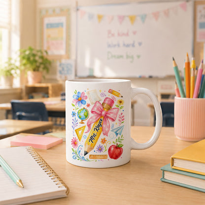 Boho Floral Teacher Mug - Custom Name Teacher Mug - Back To School Gift