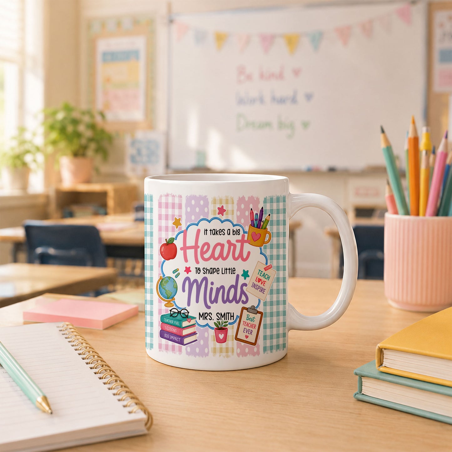 Back to School Personalized Teacher Mug, Custom Name Coffee Mug, Teacher Appreciation Gift for Preschool, Kindergarten & Elementary Teachers