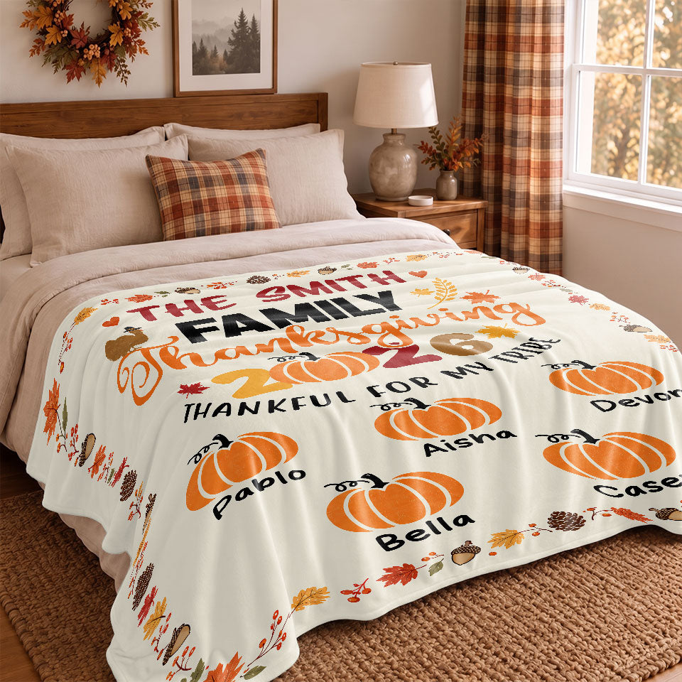 Personalized Thanksgiving Blanket - Custom Family Members Names Up to 18 - Happy Thanksgiving 2026