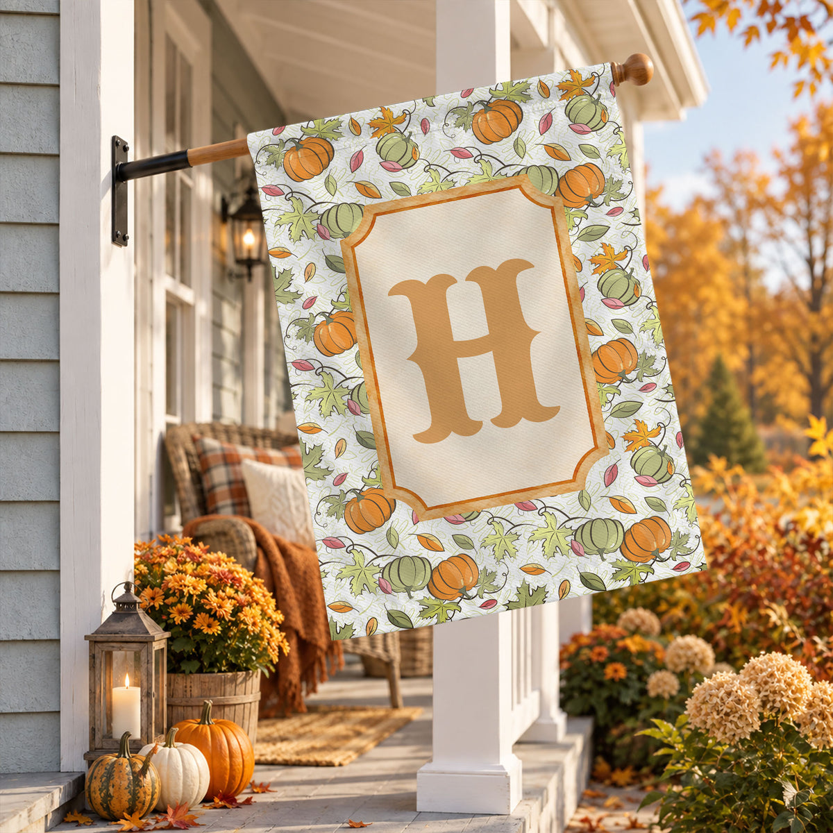 Personalized Thanksgiving Garden Flag - Custom Monogram Initial Flag - Thanksgiving Outdoor Gift