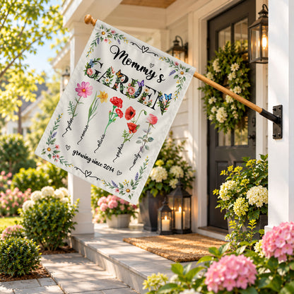 Personalized Garden Flag - Mommy's Garden - Custom Birth Month Flower Flag, Mom Grandma Gift