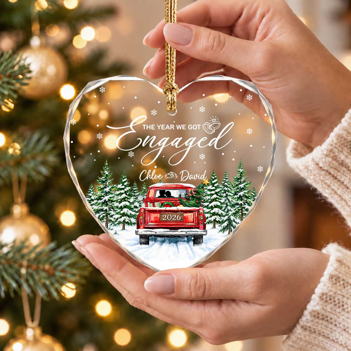 Personalized Gift Engagement Glass Ornament, Custom Couple Names Christmas, Engaged 2026 Christmas Gift For Couple