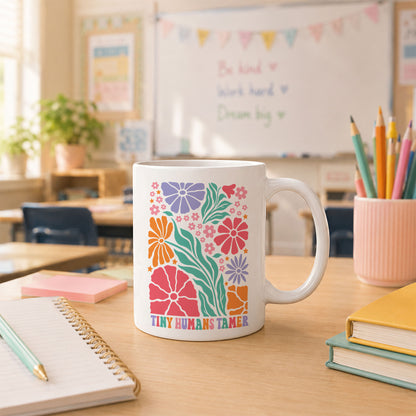 Boho Floral Teacher Mug - Tiny Humans Tamer - Custom Teacher Name Coffee Mug - Teacher Back To School Gift