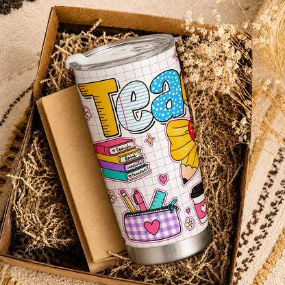 Personalized Teacher Tumbler with Custom Name, Cute Pencil Floral Travel Cup, Teacher Appreciation Gift, Back to School Teacher Gift