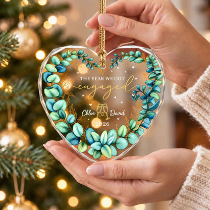 Personalized Gift Engagement Glass Ornament, Custom Couple Names Christmas, Engaged 2026 Christmas Gift For Couple