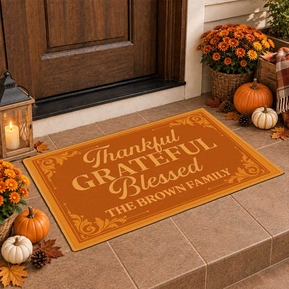 Personalized Thanksgiving Doormat - Thankful Grateful Blessed Family Mat - Thanksgiving Home Decor
