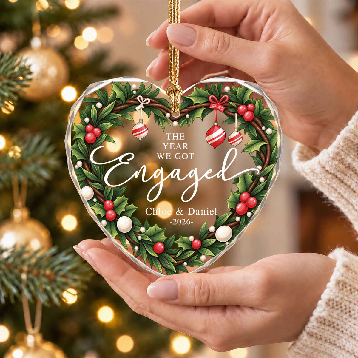 Personalized Gift Engagement Glass Ornament, Custom Couple Names Christmas, Engaged 2026 Christmas Gift For Couple