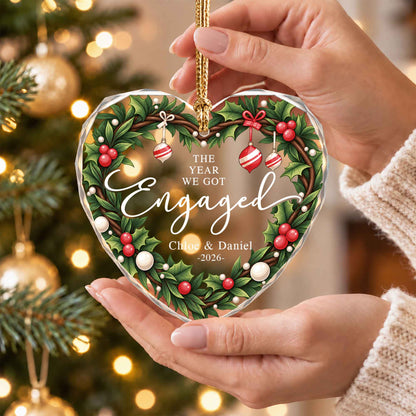 Personalized Gift Engagement Glass Ornament, Custom Couple Names Christmas, Engaged 2026 Christmas Gift For Couple