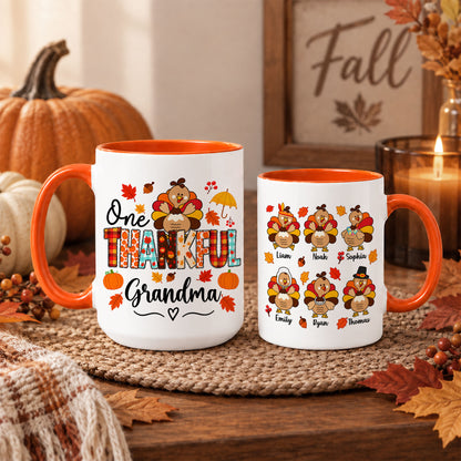 Personalized Thanksgiving Mug - One Thankful Grandma Turkey Mug - Thanksgiving Gift for Family