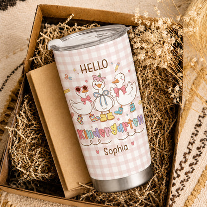 Personalized Hello Kindergarten Tumbler with Custom Grade & Name, Back to School Student Travel Cup, First Day of School Gift for Kids Students