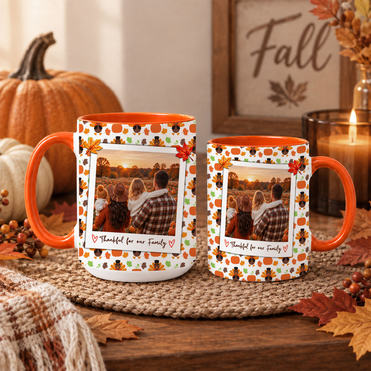Personalized Thanksgiving Mug - Custom Photo & Message Accent Mug - Family Thanksgiving Gift
