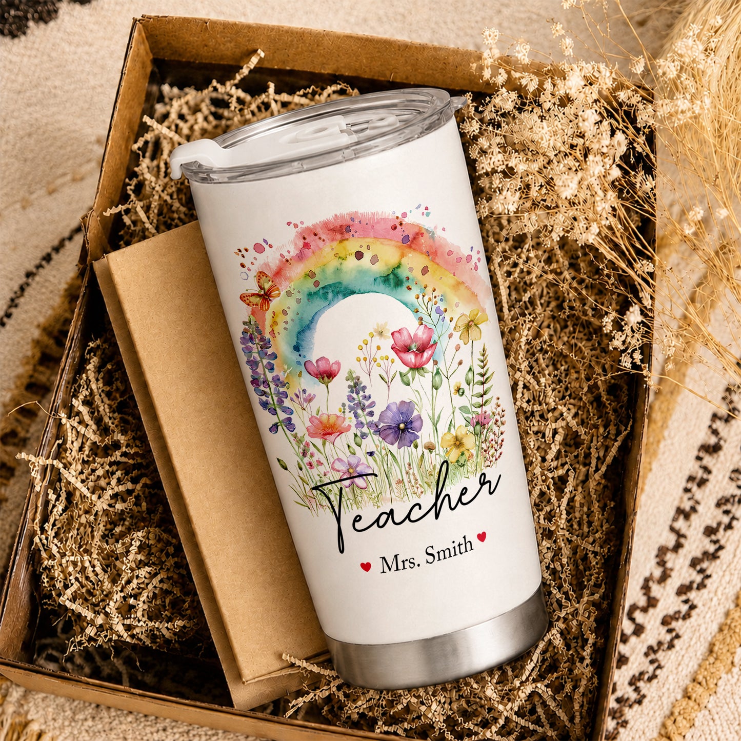 Personalized Teacher Tumbler with Custom Name, Cute Pencil Floral Travel Cup, Teacher Appreciation Gift, Back to School Teacher Gift