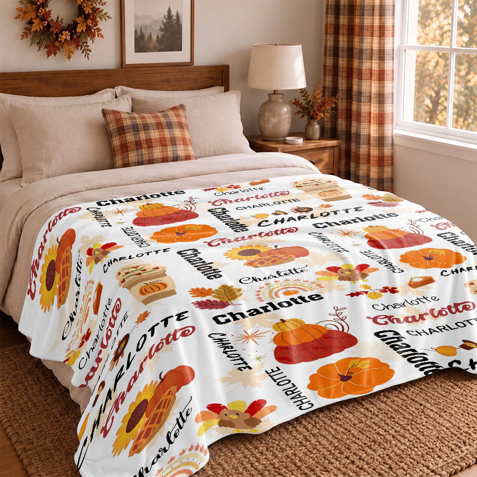 Personalized Thanksgiving Blanket - Custom Name Fall Blanket - Thanksgiving Gift for Baby, Family