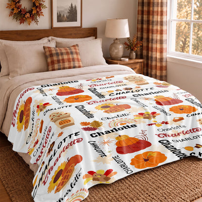 Personalized Thanksgiving Blanket - Custom Name Fall Blanket - Thanksgiving Gift for Baby, Family