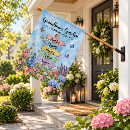 Personalized Garden Flag - Grandma's Garden Love is Always in Bloom - Gift for Grandma, Mom