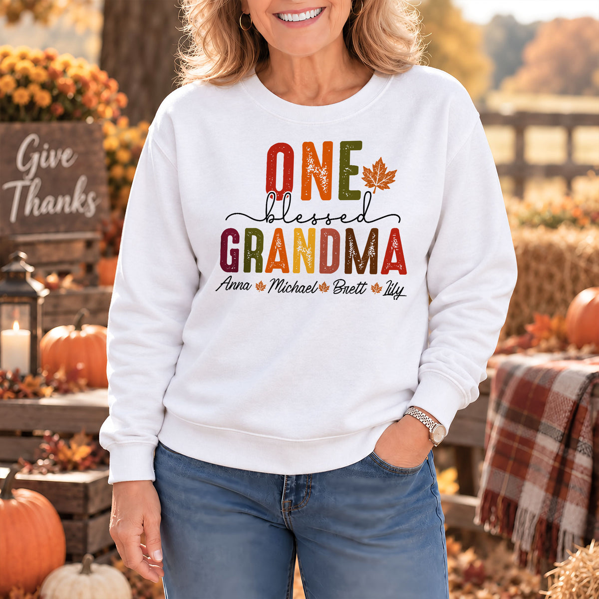 Personalized Thanksgiving Shirt - One Blessed Grandma - Custom Fall Gift for Grandma, Mom