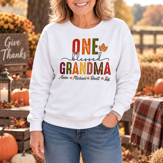 Personalized Thanksgiving Shirt - One Blessed Grandma - Custom Fall Gift for Grandma, Mom