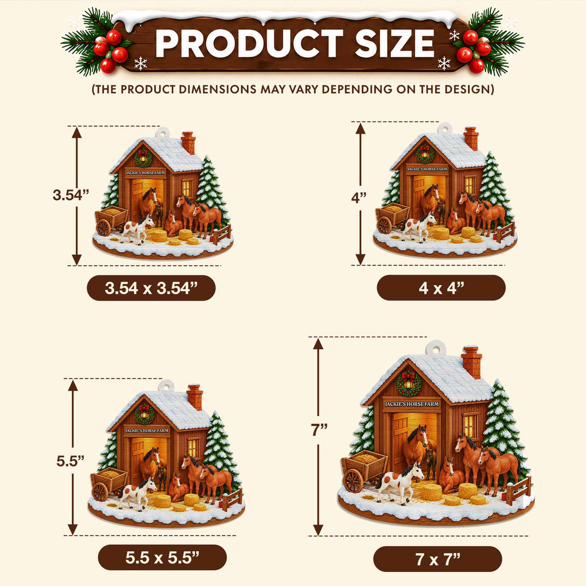 Personalized Custom Shape Wood Ornament - Custom Kid Name Horse Barn Ornament - Farmhouse Holiday Keepsake