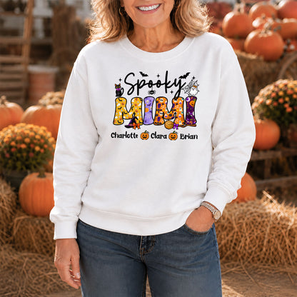 Personalized Halloween Sweatshirt - Spooky Mama - Custom Mama Grandma T-shirt Sweatshirt, Spooky Season Gift for Mom & Grandma