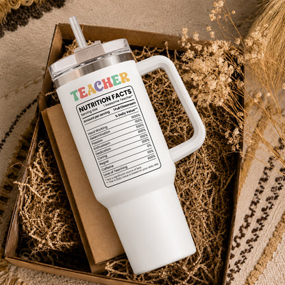 Personalized Teacher Tumbler with Handle - Custom Teacher Name Gift - Rainbow School Travel Cup with Straw - Appreciation Gift for Teachers