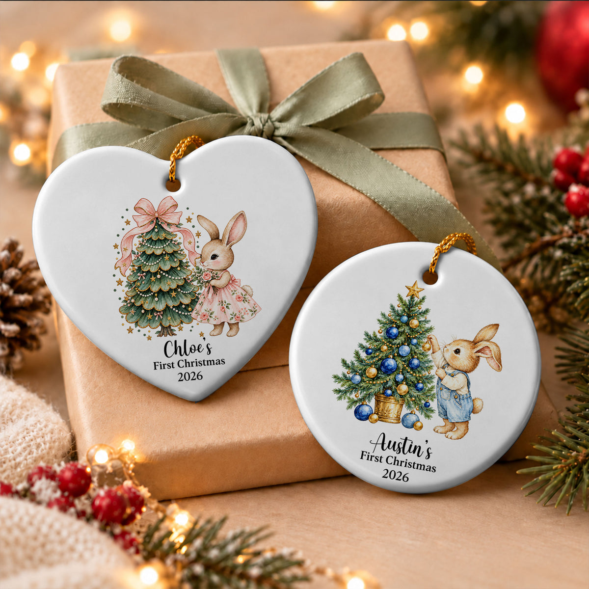 Personalized First Christmas Ornament 2026 - Baby's First Christmas Ceramic Ornament - Newborn Gift